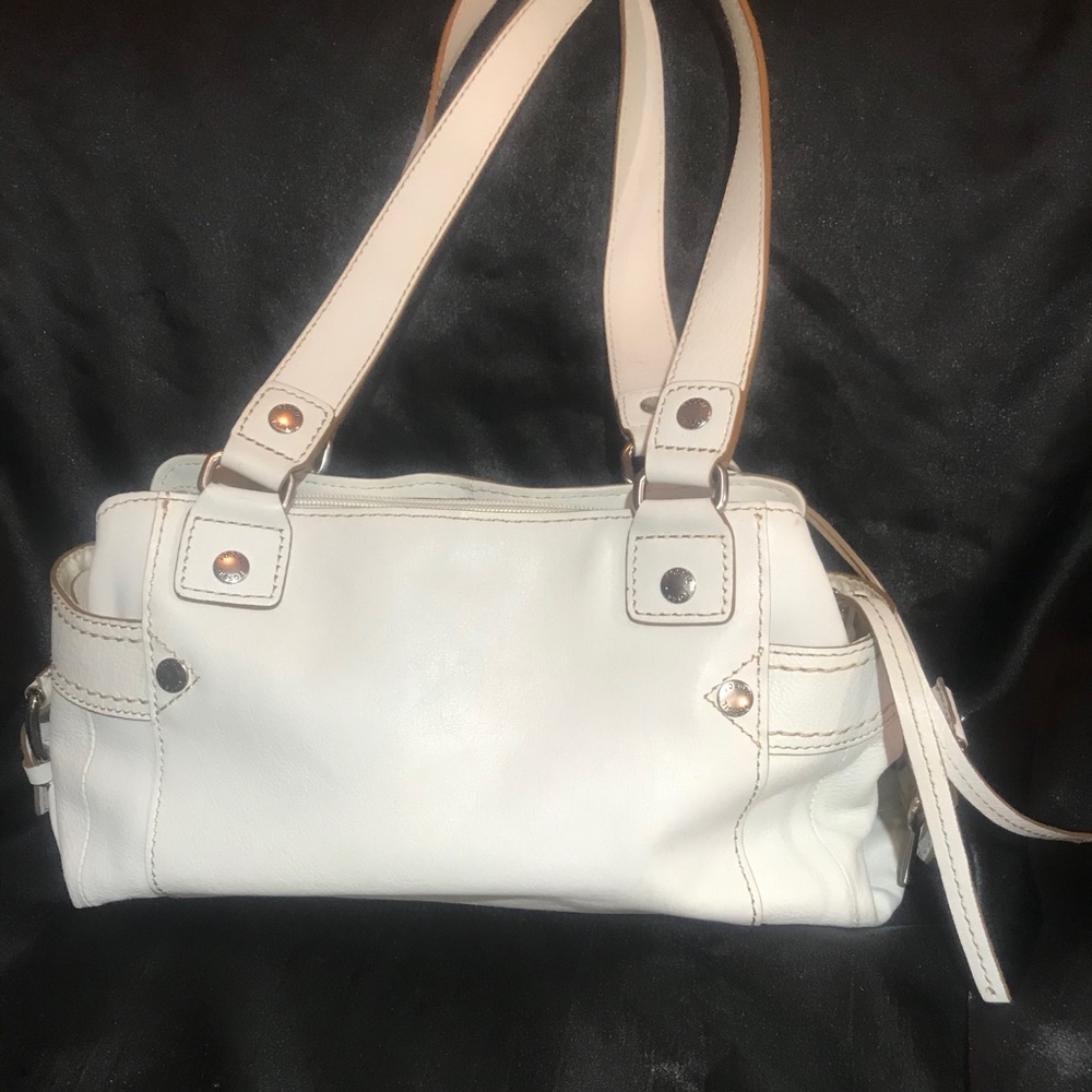 Fossil white/bone leather handbag w/buckle accents